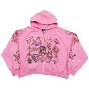 We Are Righteous Risen King Cropped Full Zip Hoodie Pink